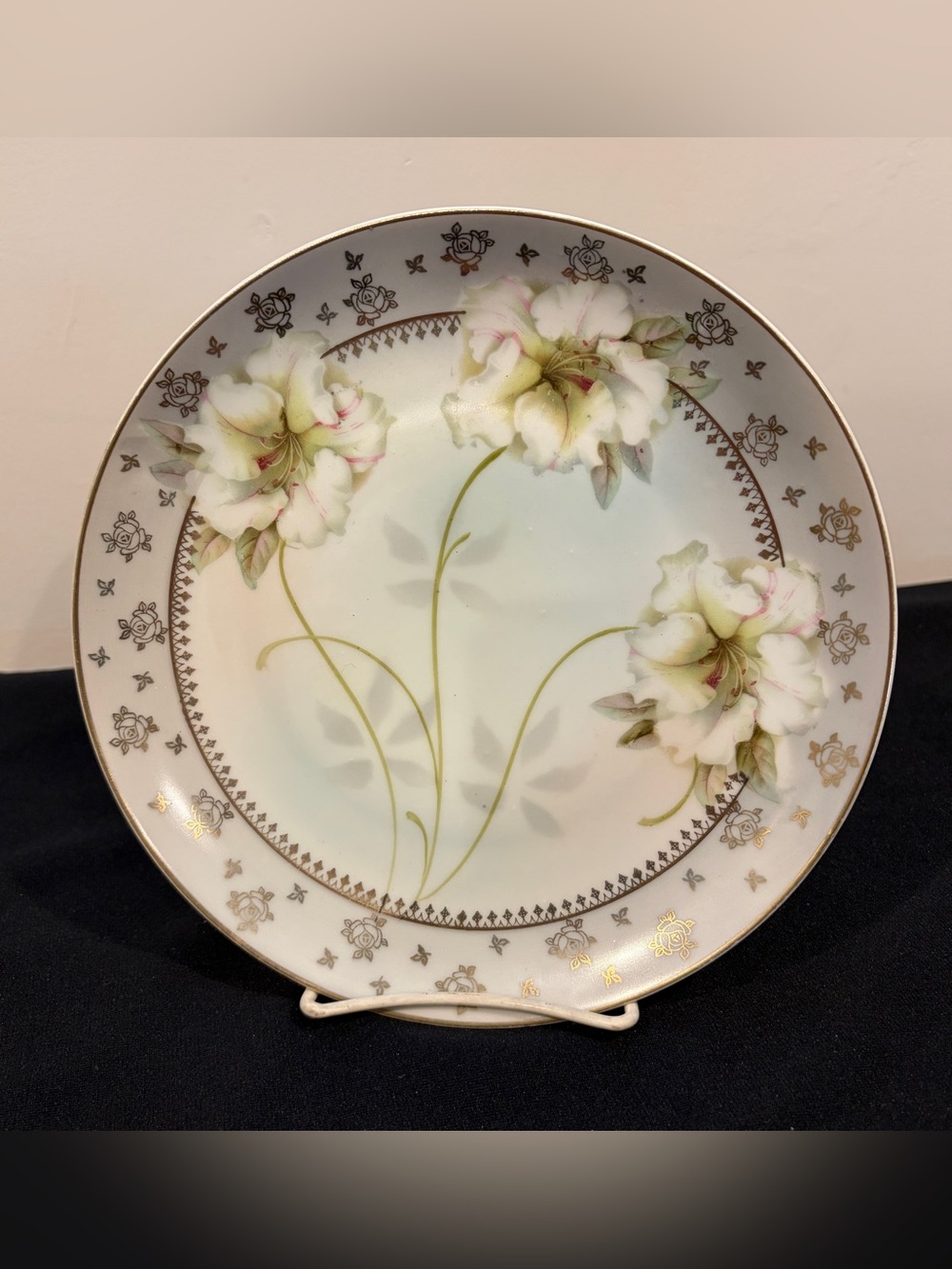 Vintage P.V. Vessra 1920’s Hand painted Plate Floral Gold Trim Porcelain Germany